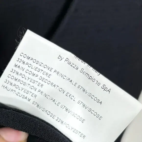 Piazza Sempione Black Short Sleeve Perforated Pleated Flare A Line Dress 42 US 6 - Picture 6 of 11